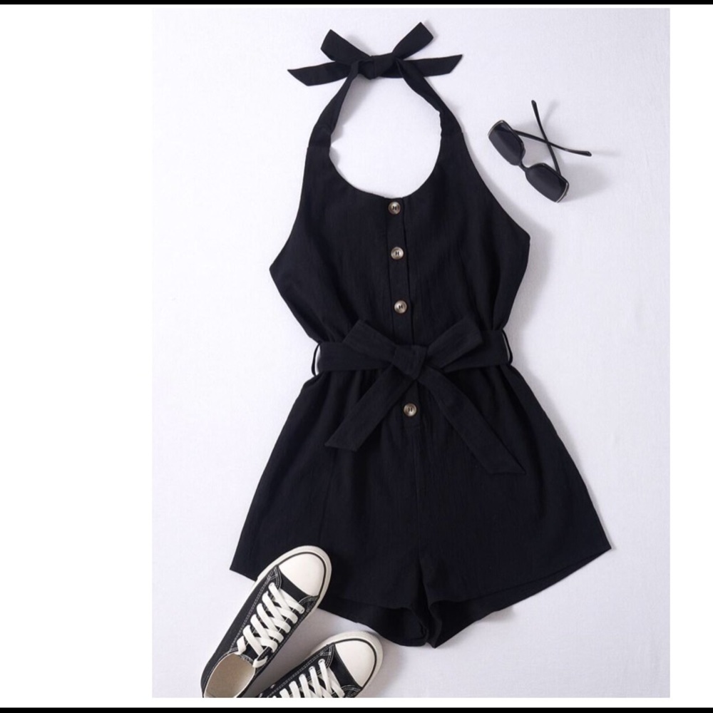 Belted Halter Romper. NWT. Medium